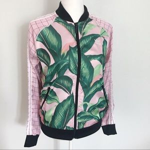 Adidas leaf jungle print pink track jacket medium